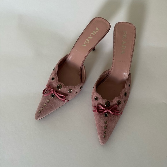 Prada Shoes - Vintage pink Prada suede heels